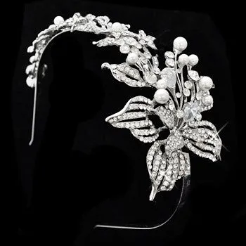 Portia Crystal & Pearl Flower Headband