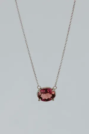 Prong Set Gemstone Necklace - Tourmaline 14K White Gold