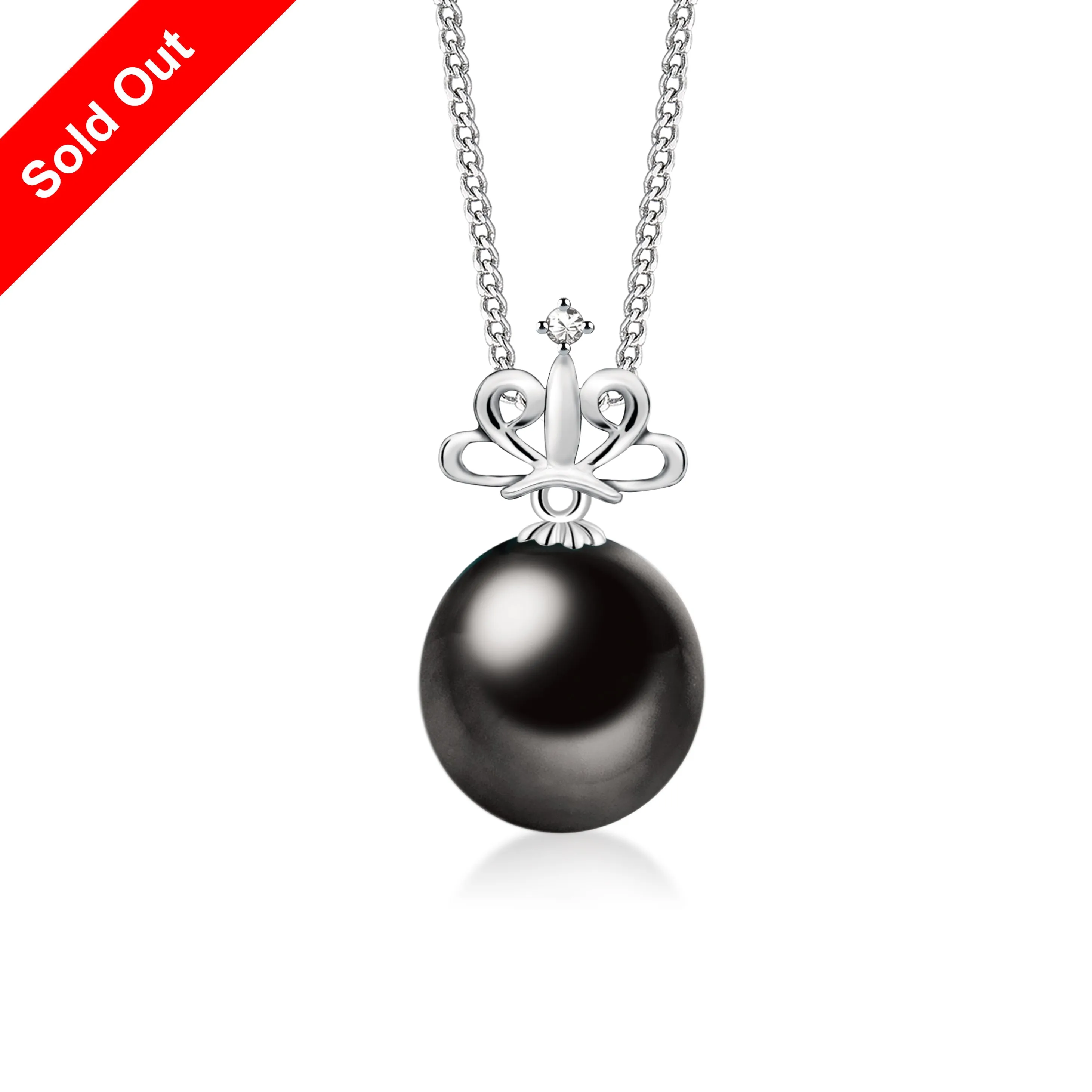 "Tiara, Tahitian Pearl & Diamond Pendant in 18K White Gold"