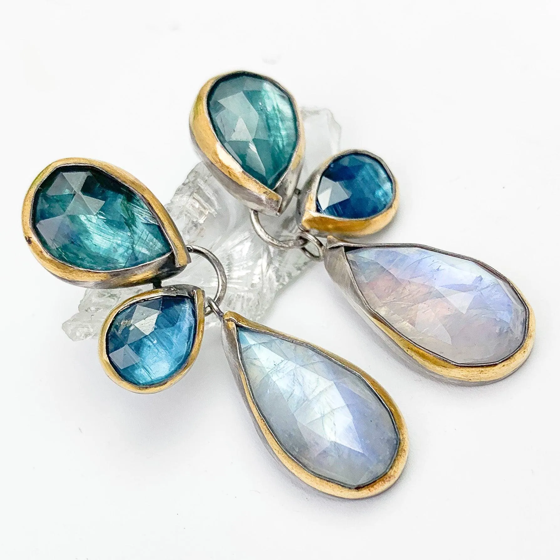 Rainbow Moonstone and Teal Kyanite Stud Earrings: Nature's Elegance