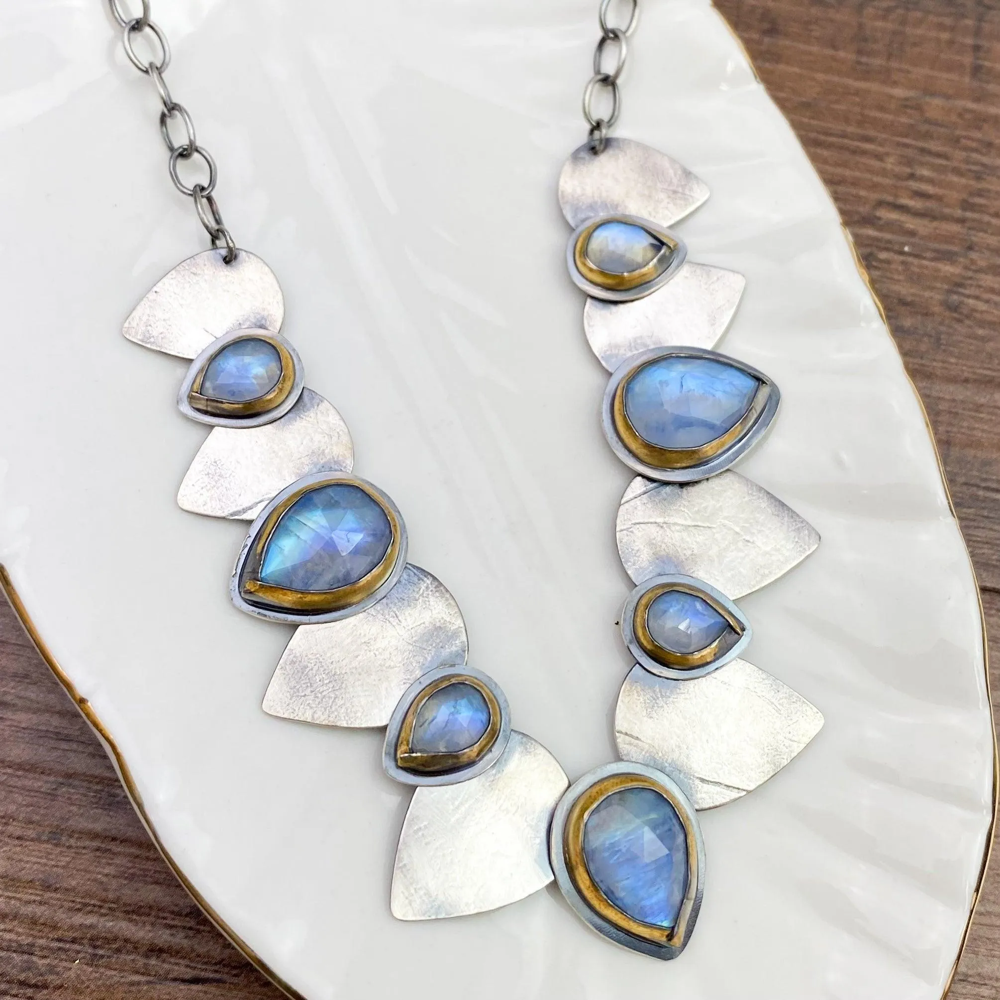 Rainbow Moonstone Seven Petal Necklace