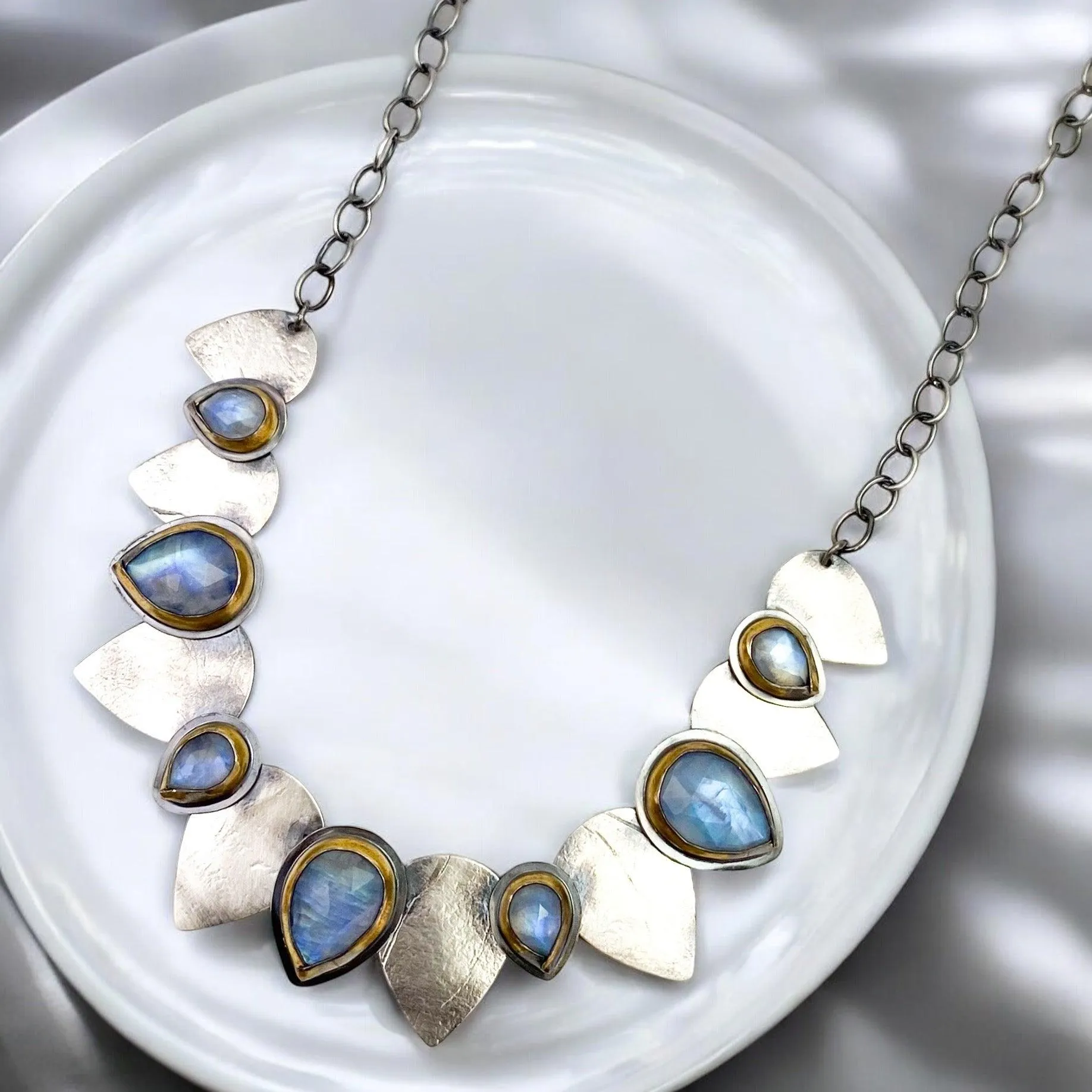 Rainbow Moonstone Seven Petal Necklace