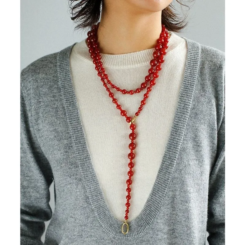 Red  Agate Crystal Long Necklaces