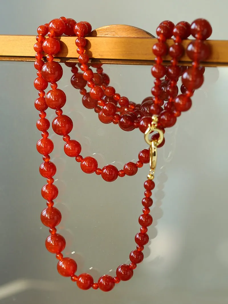 Red  Agate Crystal Long Necklaces