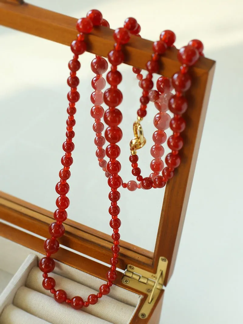 Red  Agate Crystal Long Necklaces