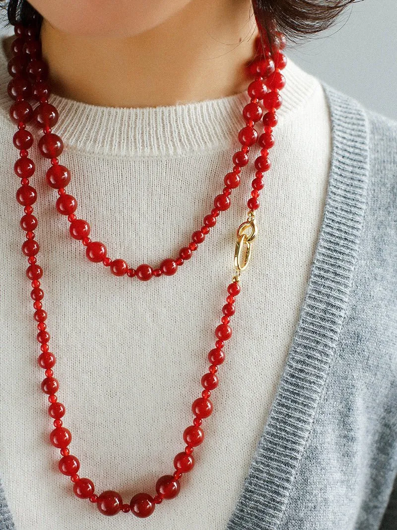 Red  Agate Crystal Long Necklaces