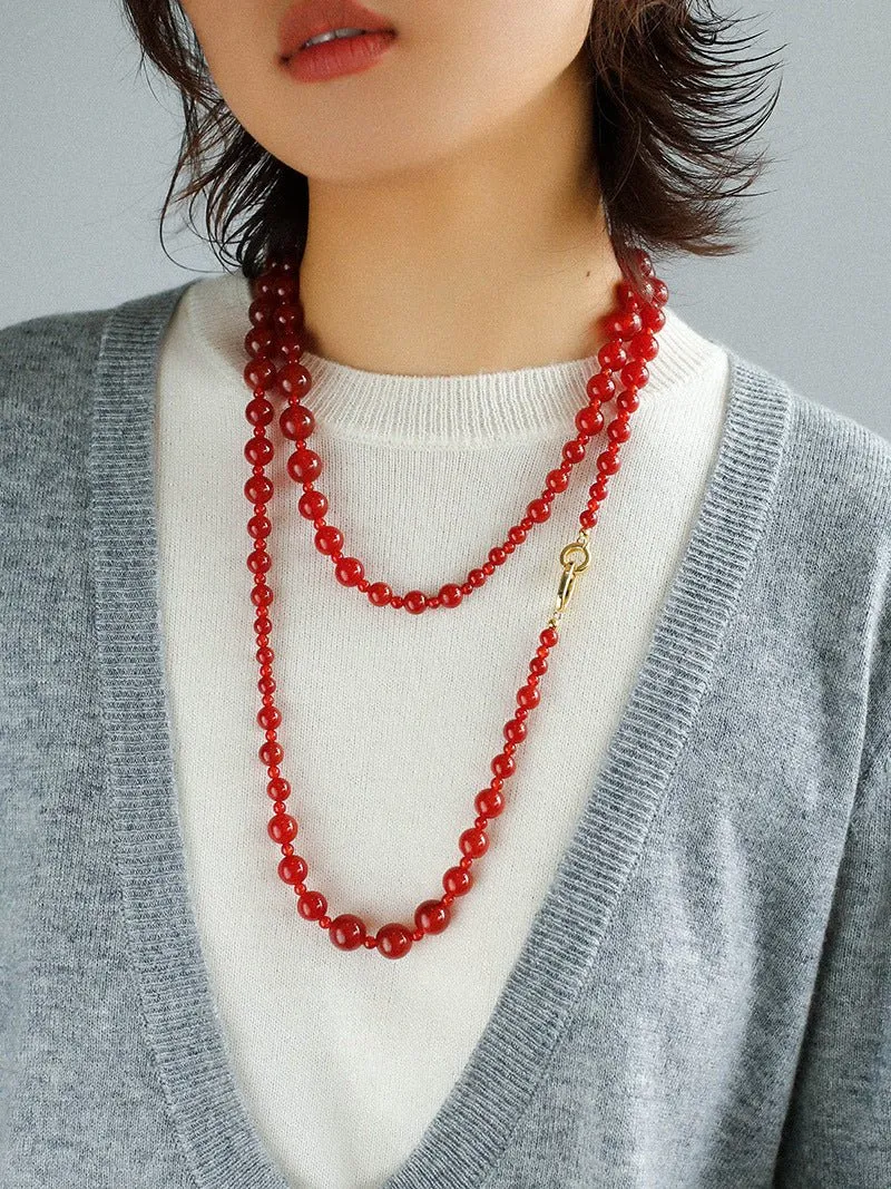 Red  Agate Crystal Long Necklaces