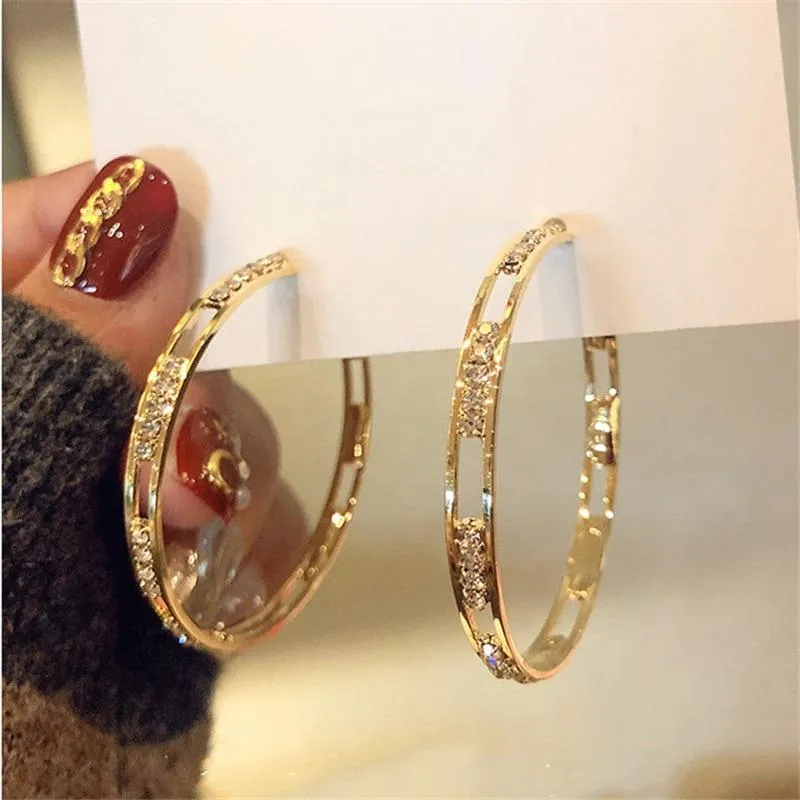 Rhinestone Accents Hoop Earrings