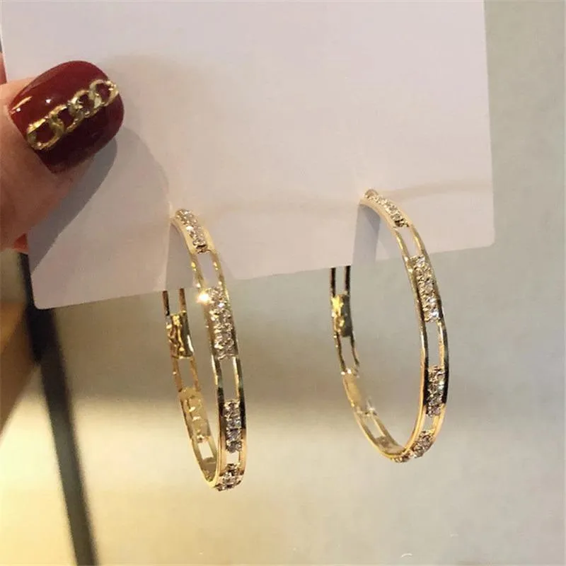 Rhinestone Accents Hoop Earrings