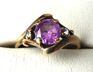 Ring 10kt Gold Pink Topaz Faux Diamonds Size 5 3/4 Vintage 1960s Florentine