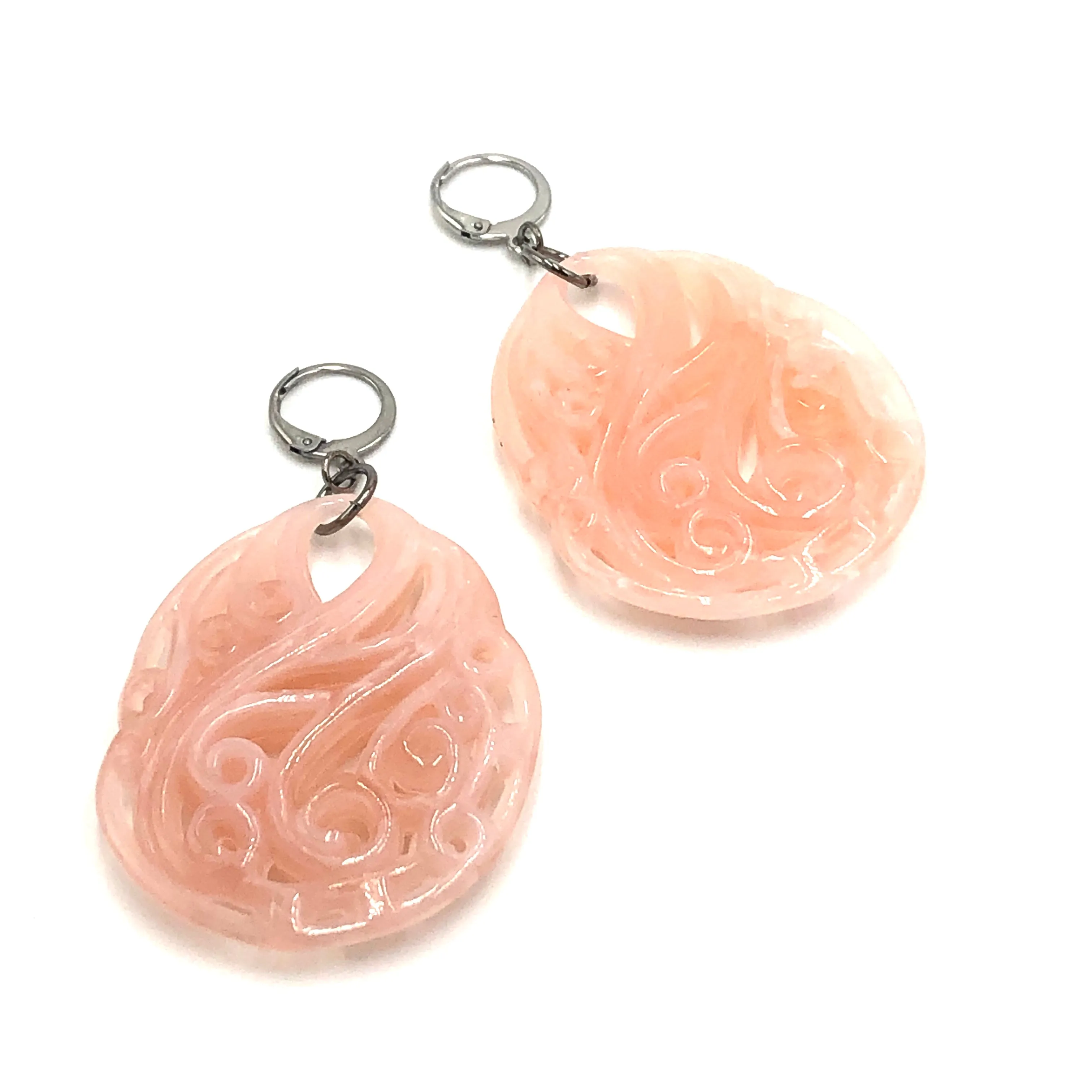 Rose Marbled Paisley Teardrop Earrings