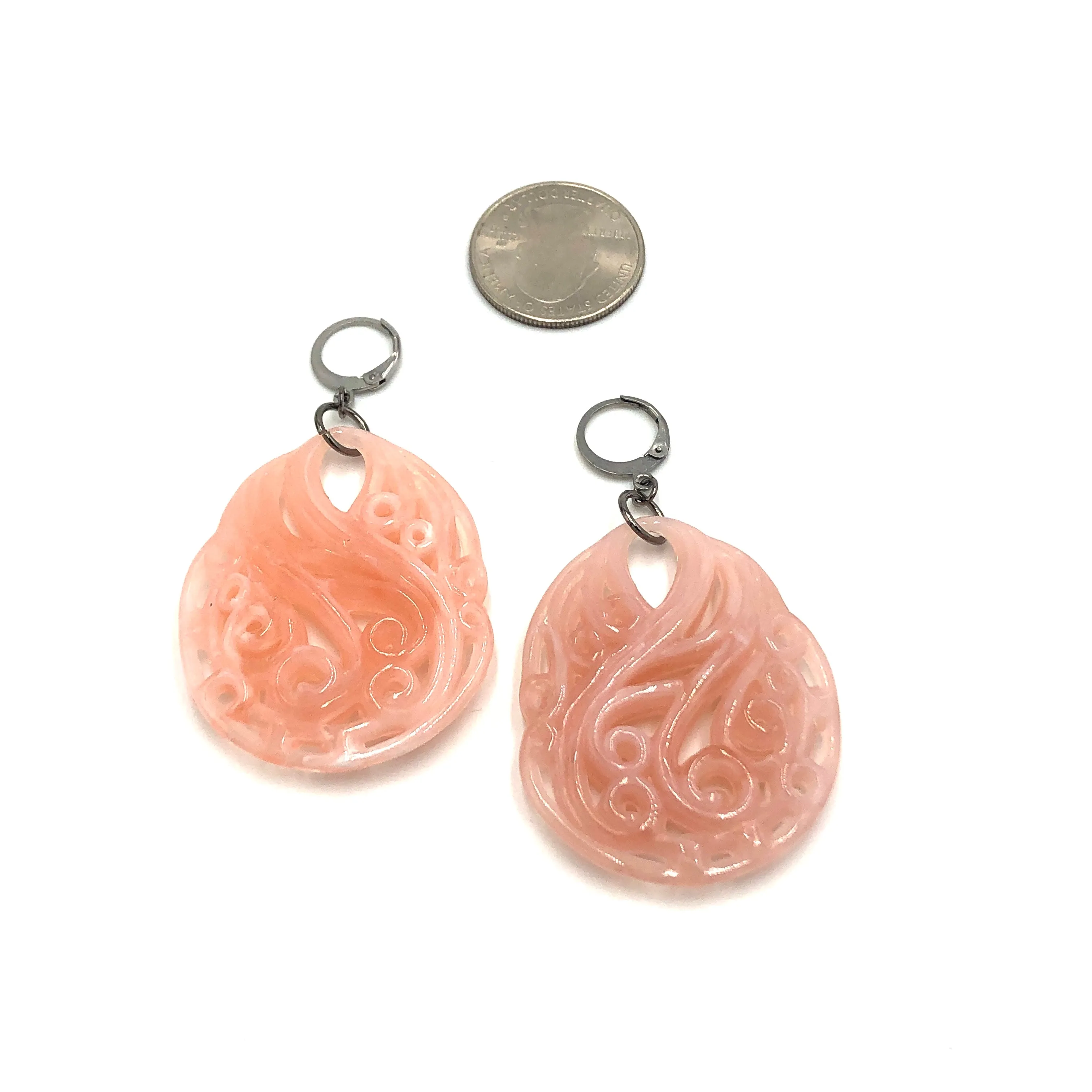 Rose Marbled Paisley Teardrop Earrings