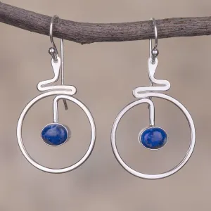 Round Lapis Lazuli Dangle Earrings from Peru - Swirling Moons | NOVICA