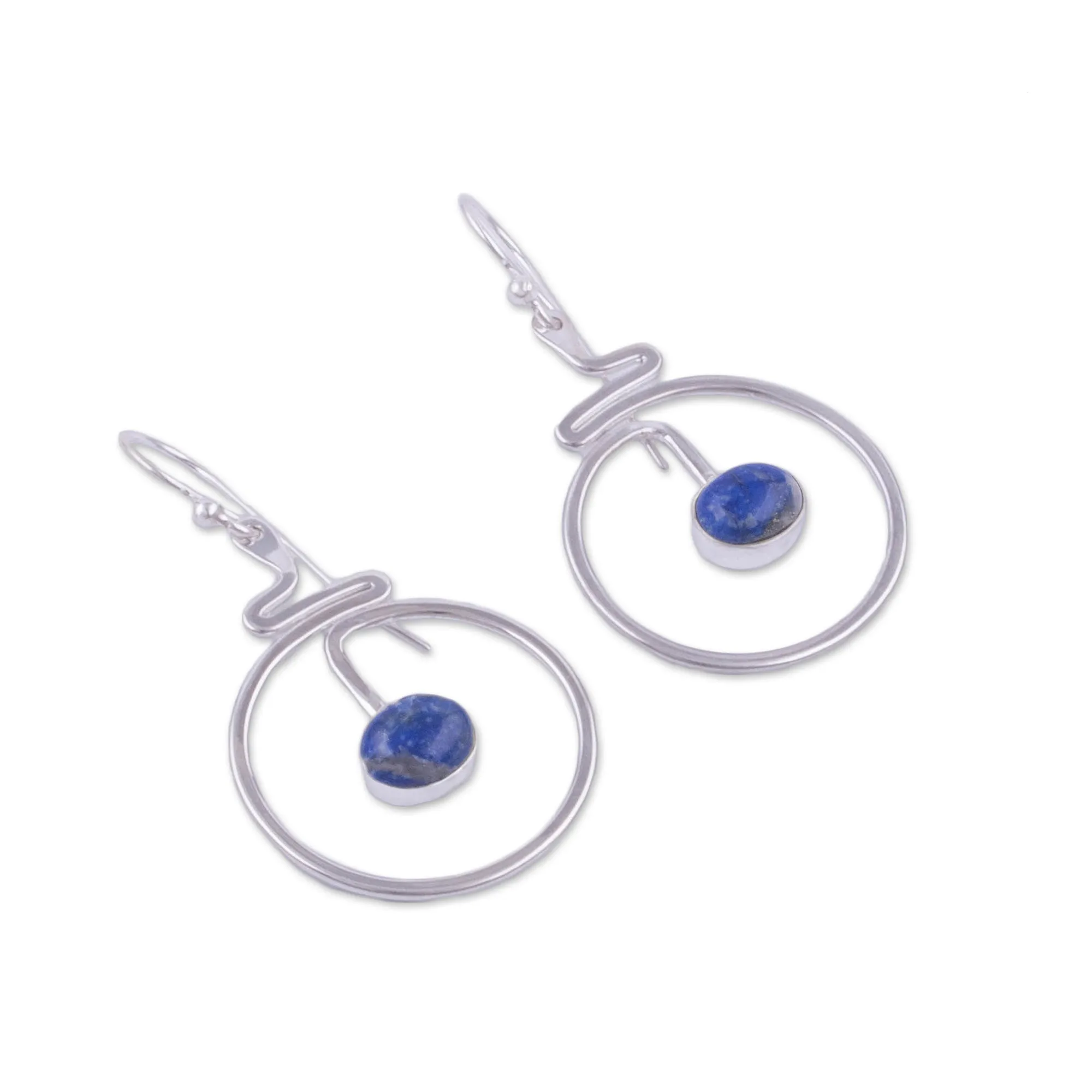 Round Lapis Lazuli Dangle Earrings from Peru - Swirling Moons | NOVICA