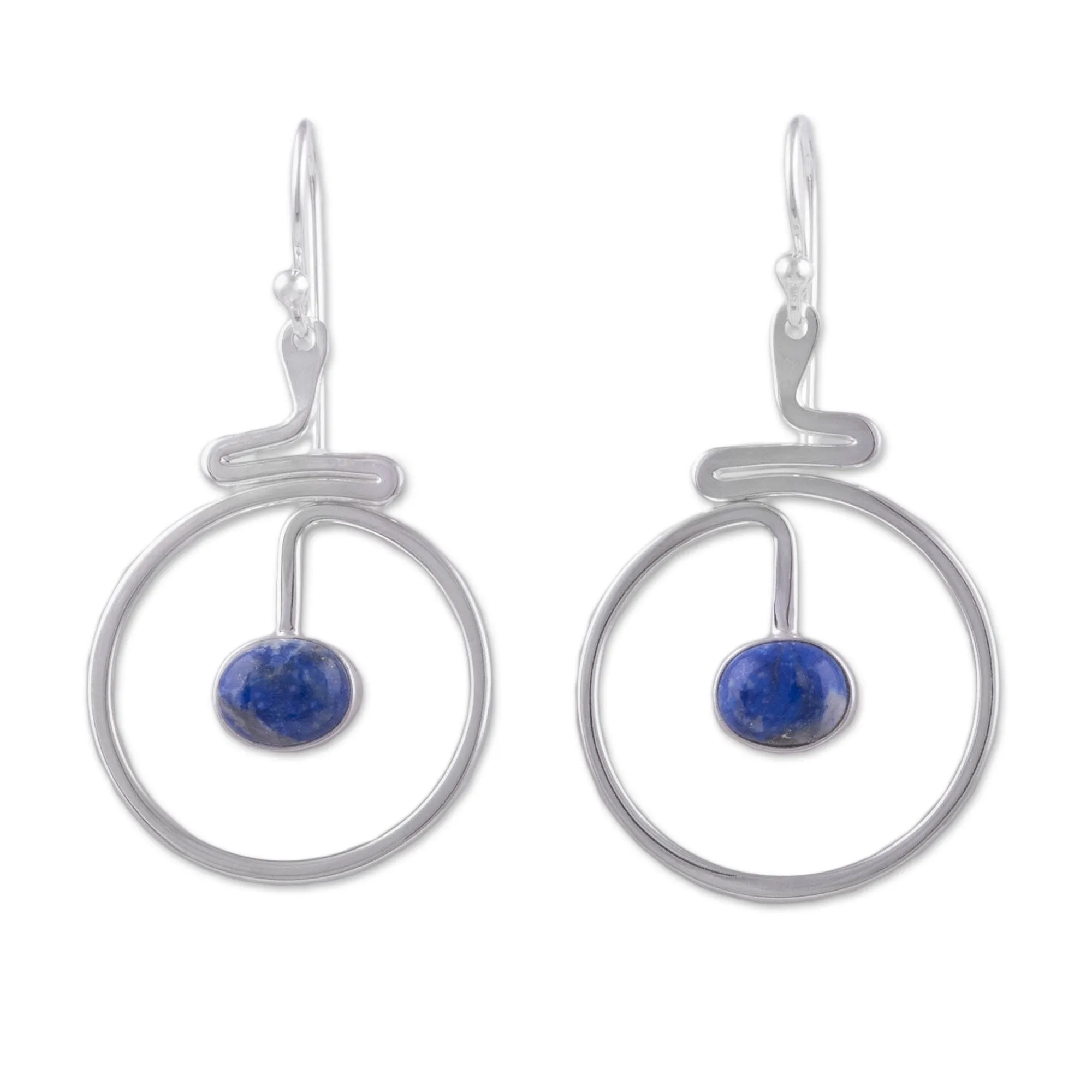 Round Lapis Lazuli Dangle Earrings from Peru - Swirling Moons | NOVICA