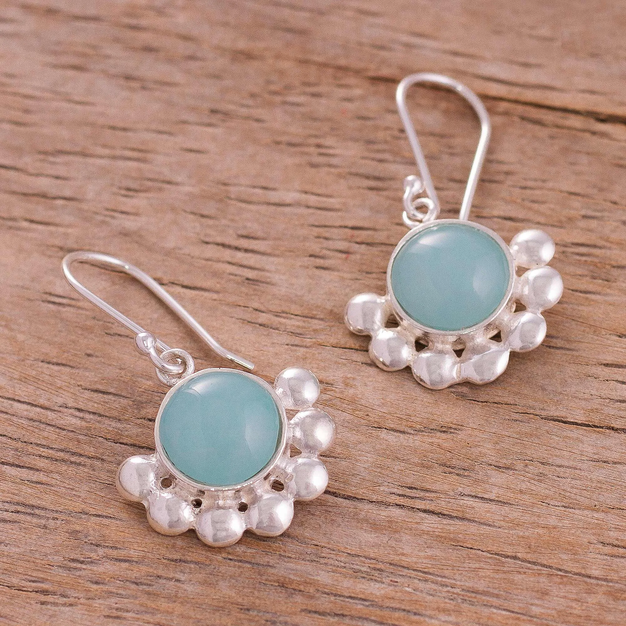 Round Opal Dangle Earrings Crafted in Peru - Bauble Delight | NOVICA