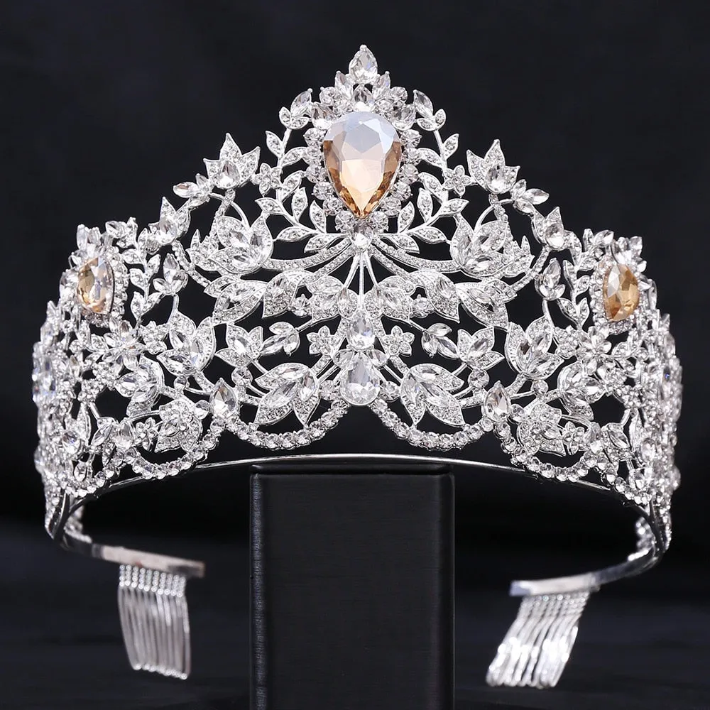 Royal European Queen Luxury Crystal Crown with Large Rhinestones