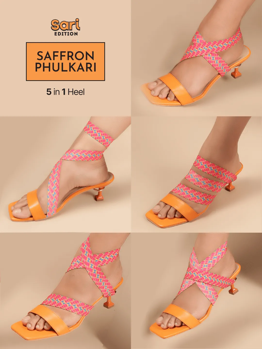 Saffron Phulkari 5 in 1 Heels