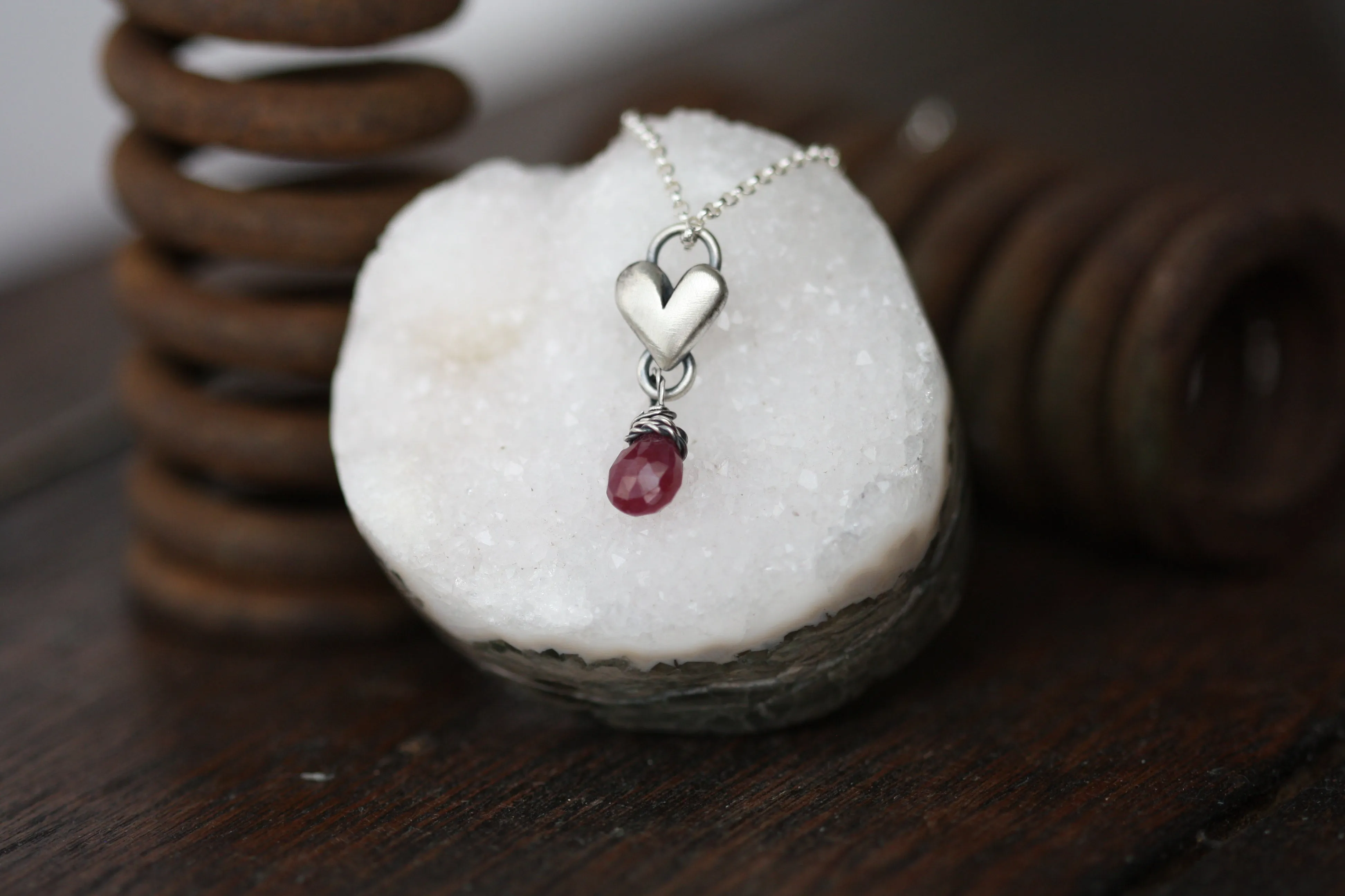 Sculpted Heart Birthstone Drop Necklace