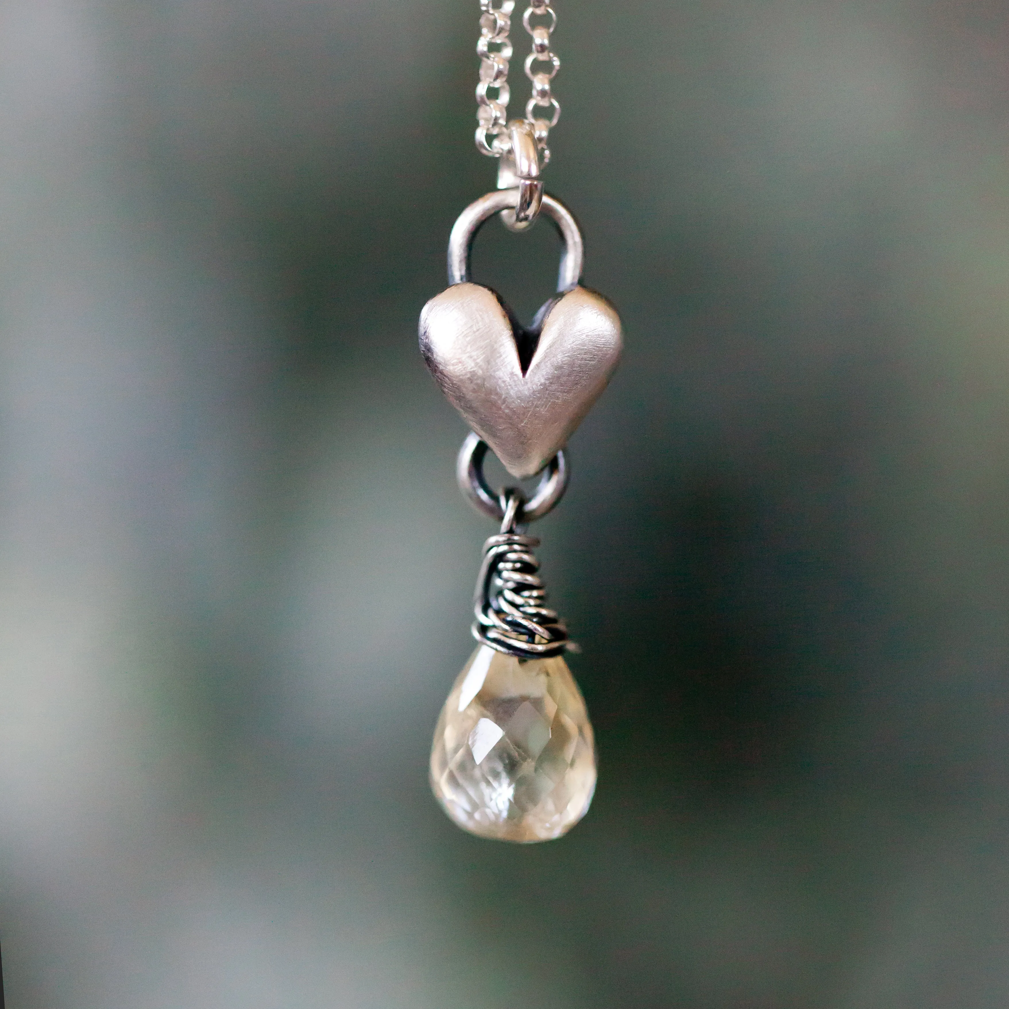 Sculpted Heart Birthstone Drop Necklace