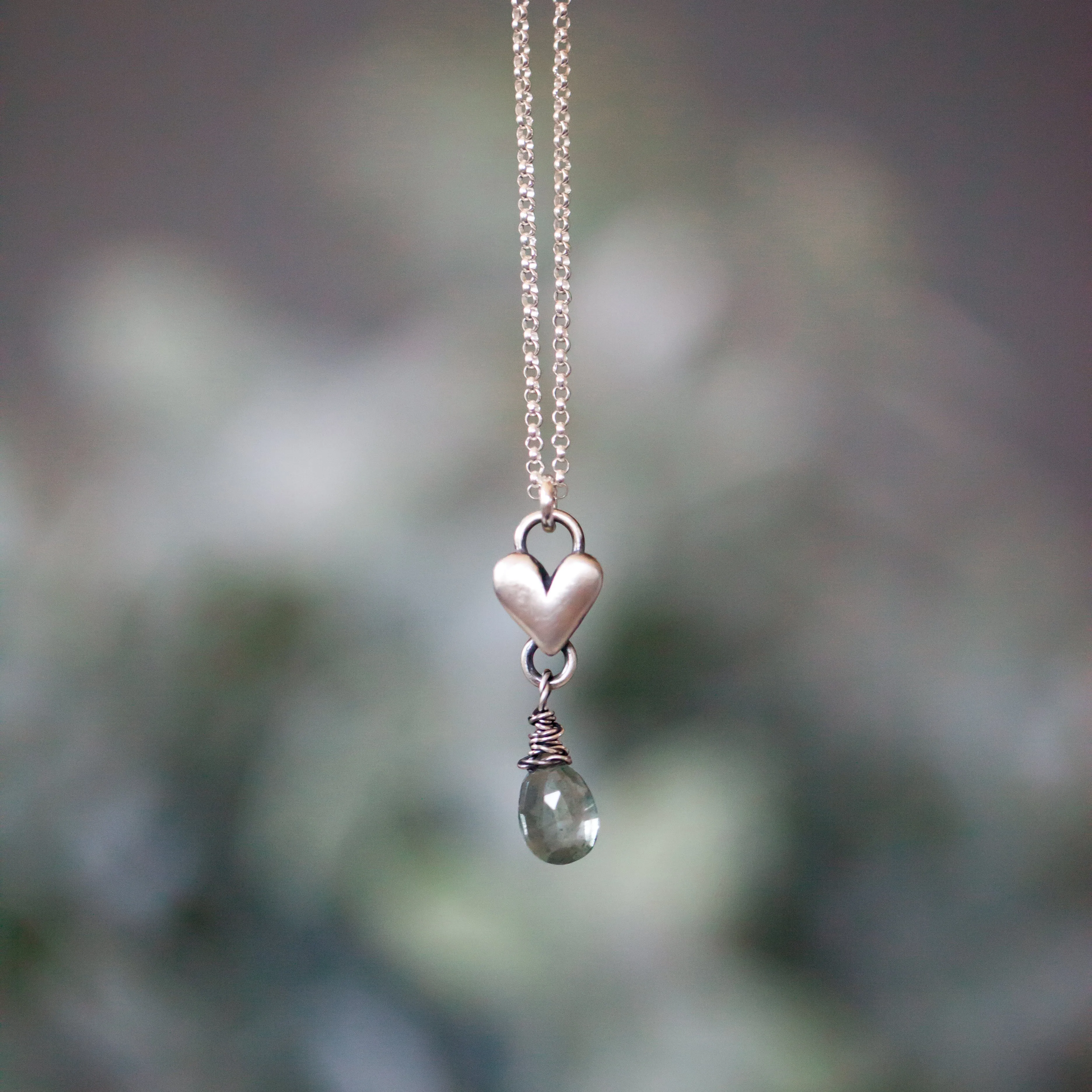 Sculpted Heart Birthstone Drop Necklace