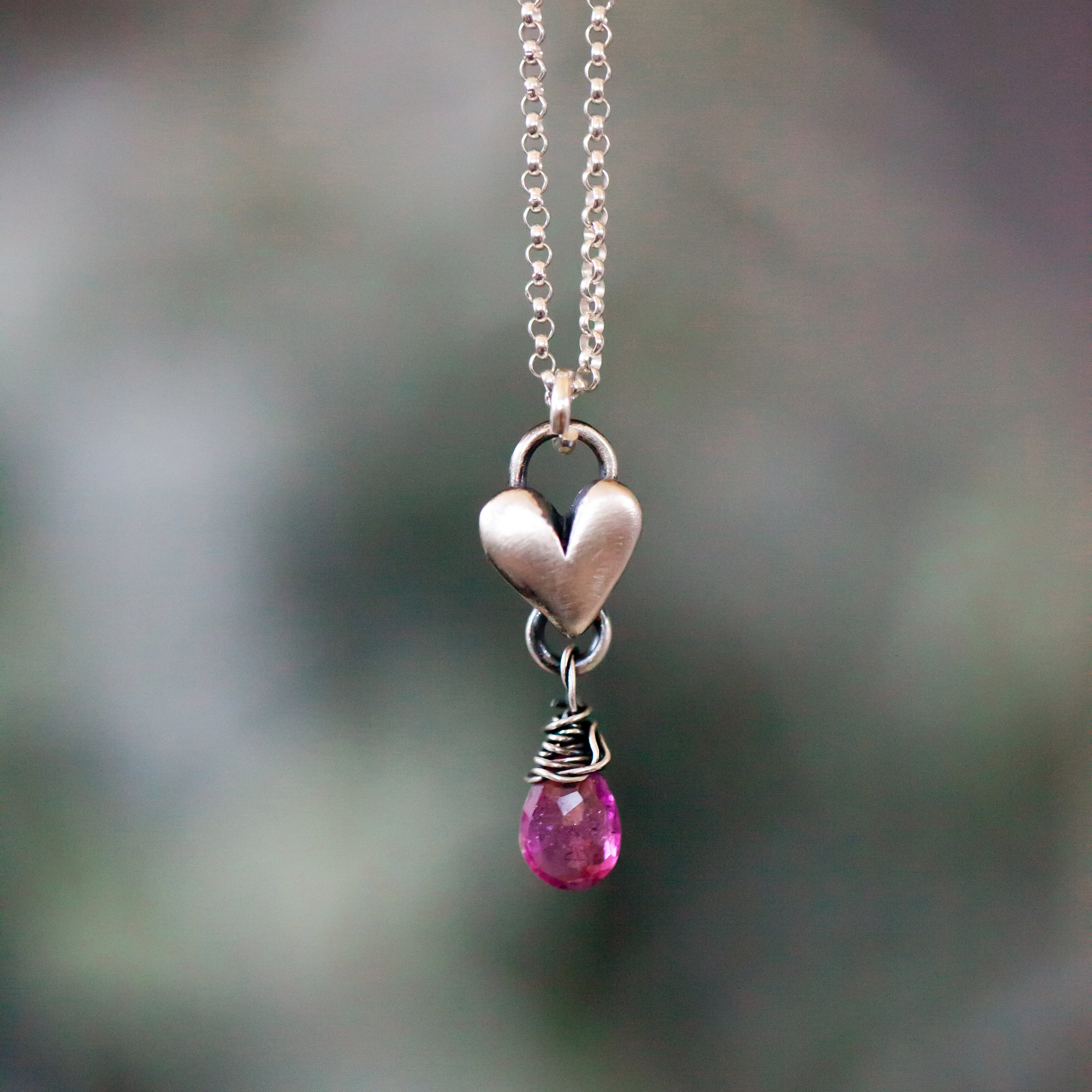 Sculpted Heart Birthstone Drop Necklace