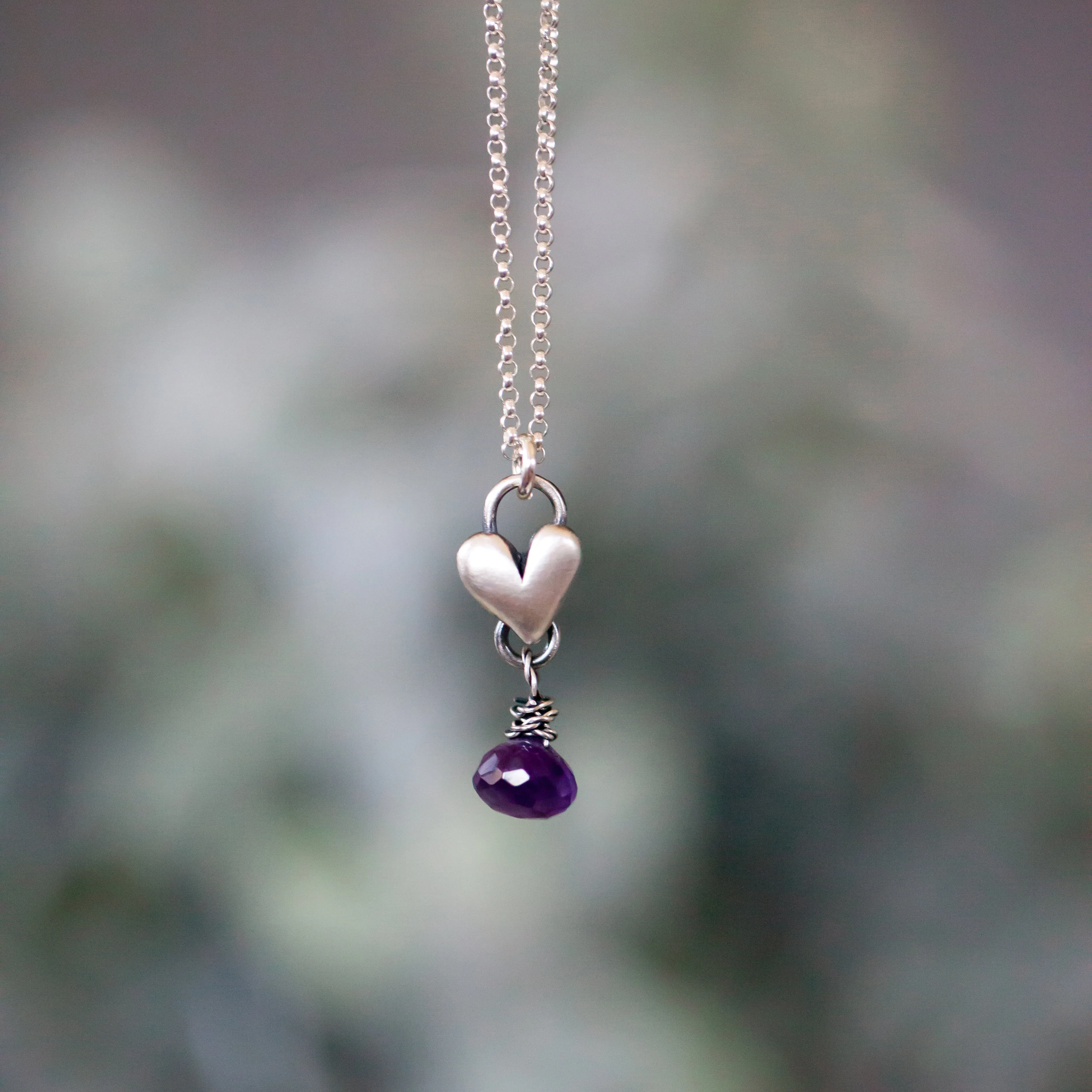 Sculpted Heart Birthstone Drop Necklace