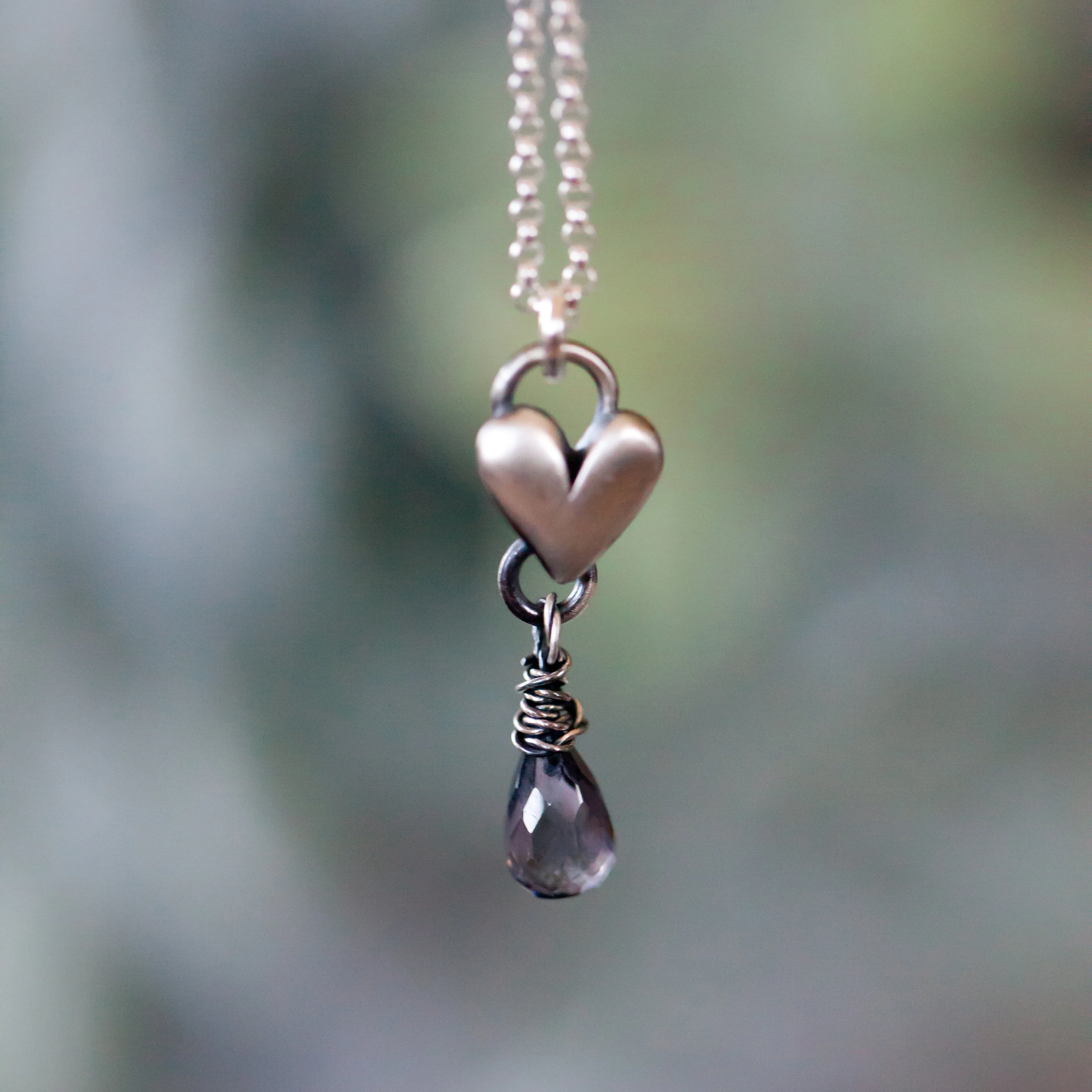 Sculpted Heart Birthstone Drop Necklace