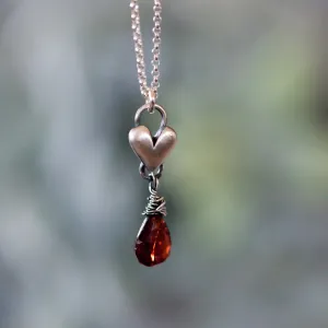 Sculpted Heart Birthstone Drop Necklace