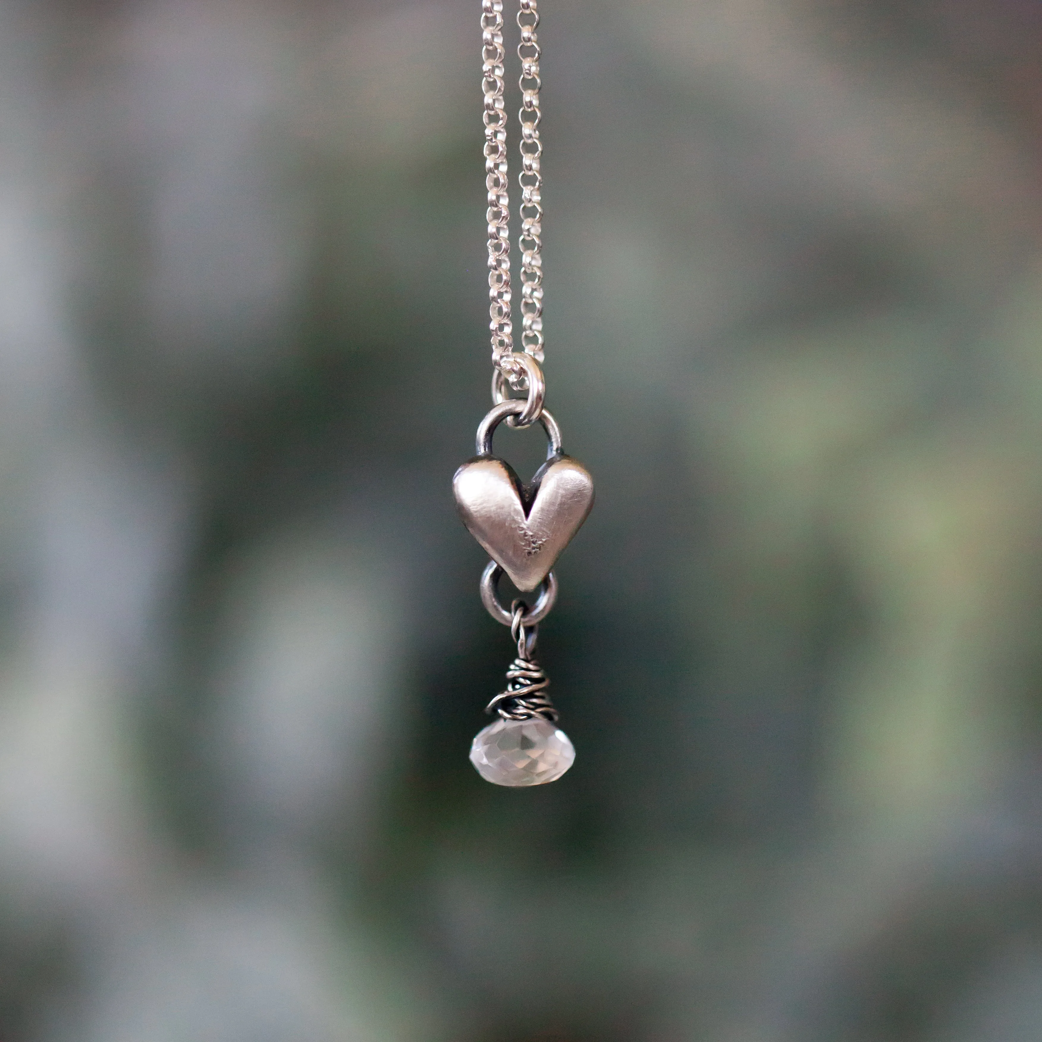 Sculpted Heart Birthstone Drop Necklace