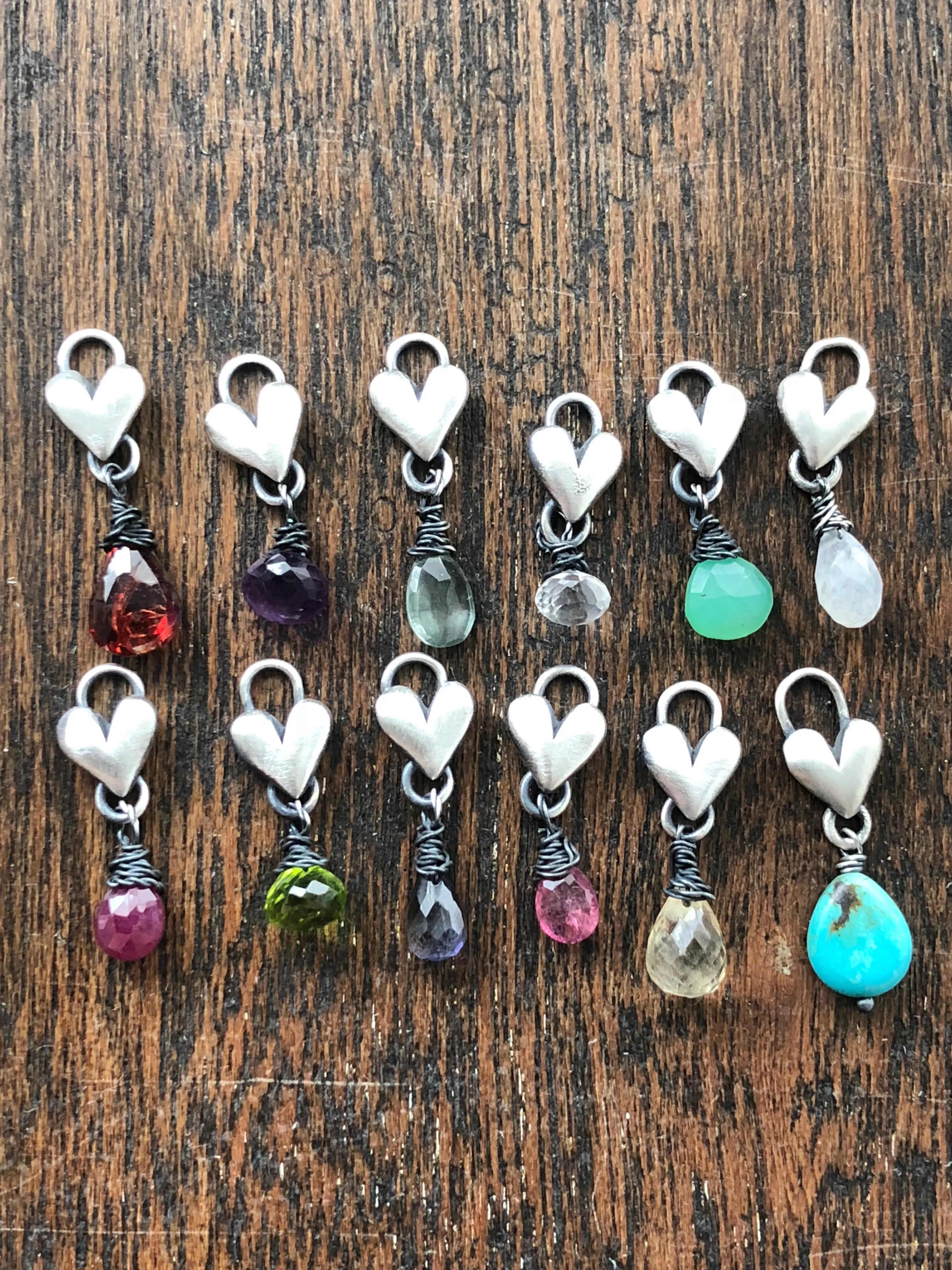 Sculpted Heart Birthstone Drop Necklace