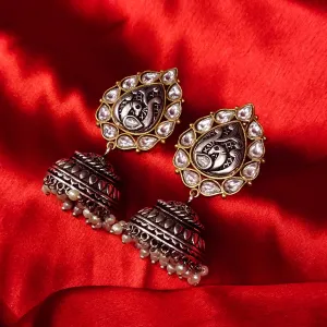 Showcase Your Unique Style with ASP Fashion Jewellery's Stunning Tribal Peacock Kundan Jhumka in Oxidized Silver