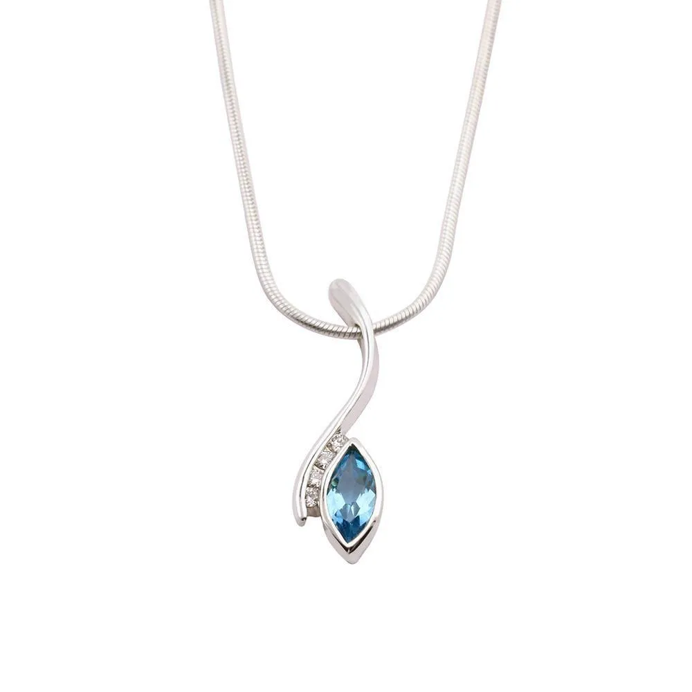 Silver & blue topaz diamond marquise pendant