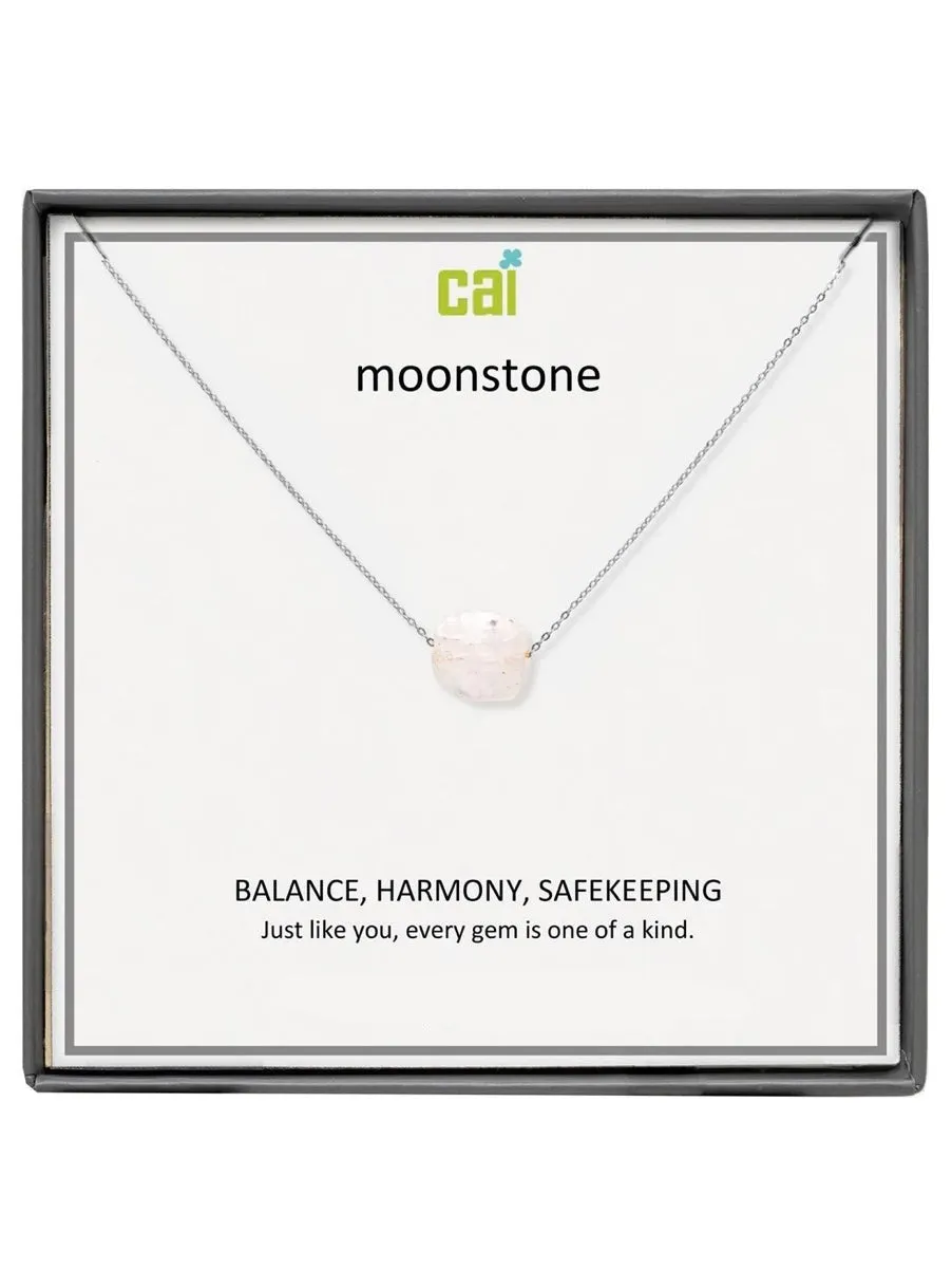 Silver Moonstone Square Gemstone Necklace