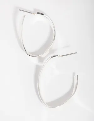 Silver Wave Oval Hoop Earrings