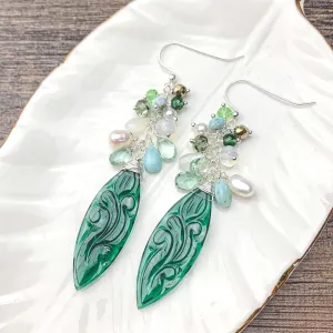 Siren Carved Emerald Quartz Earrings