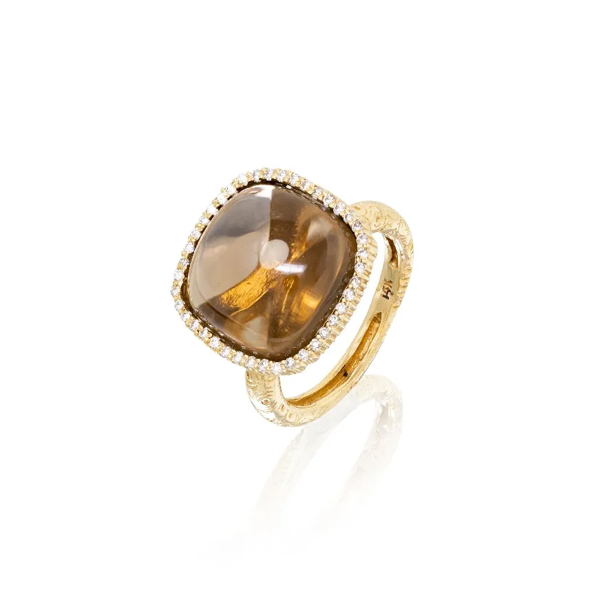 Smoky Topaz & Diamond Cabochon Ring