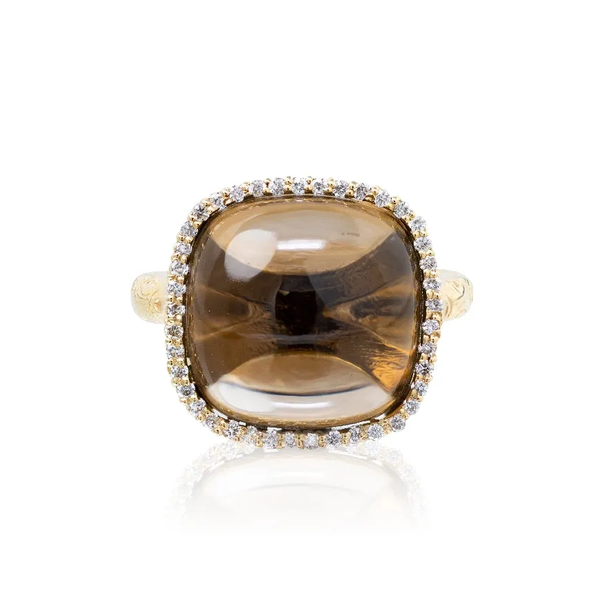 Smoky Topaz & Diamond Cabochon Ring