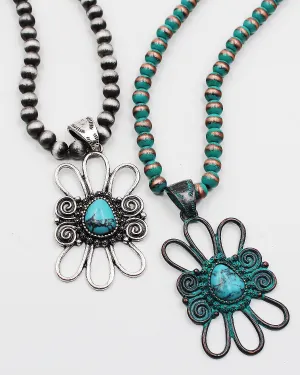 Southwestern Pendant Necklace with Metal Beads