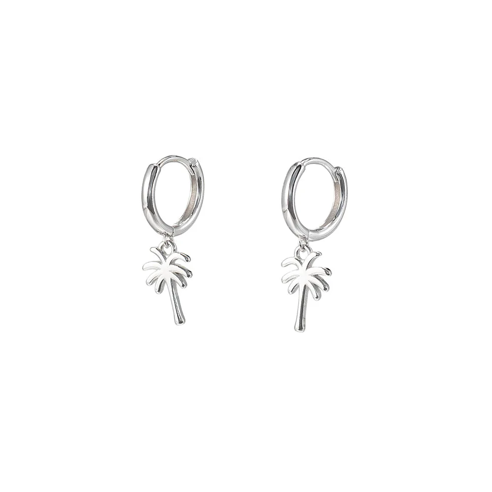 Stering Silver Palm Tree Huggie Earrings