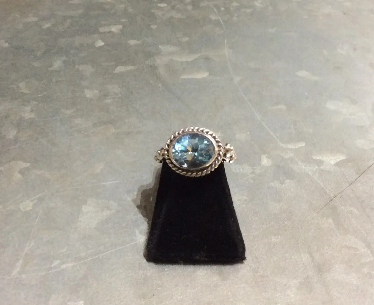 Sterling Silver Bali Style Oval Blue Topaz Ring Size 5.5