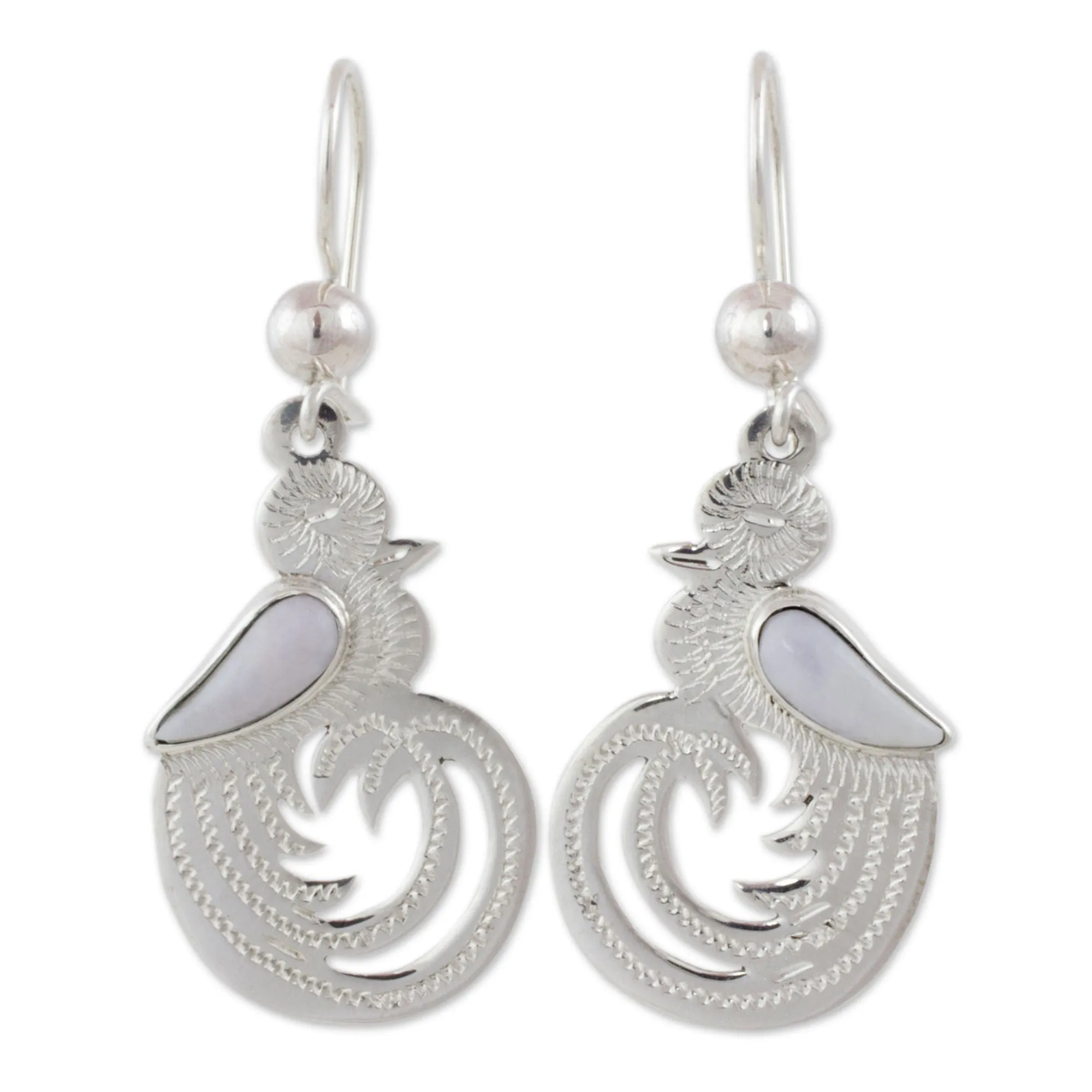 Sterling Silver Bird Jewelry Earrings with Lilac Jade Wing - Quetzal Beauty | NOVICA