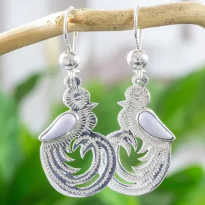 Sterling Silver Bird Jewelry Earrings with Lilac Jade Wing - Quetzal Beauty | NOVICA