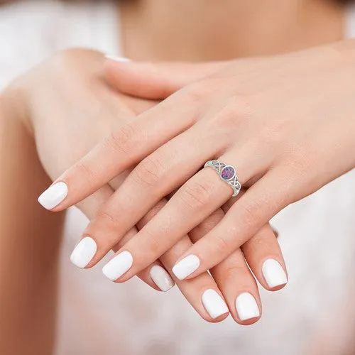 Sterling Silver Created Opal Celtic Knot Ring