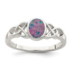 Sterling Silver Created Opal Celtic Knot Ring