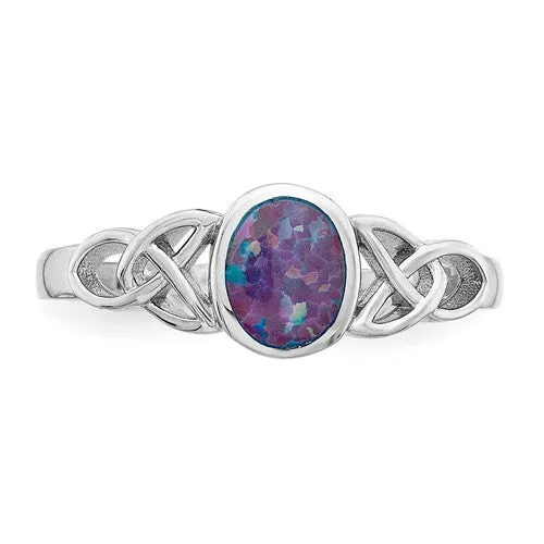 Sterling Silver Created Opal Celtic Knot Ring