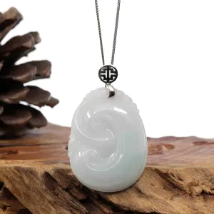 Sterling Silver Genuine White Jadeite Jade Ru Yi Pendant Necklace