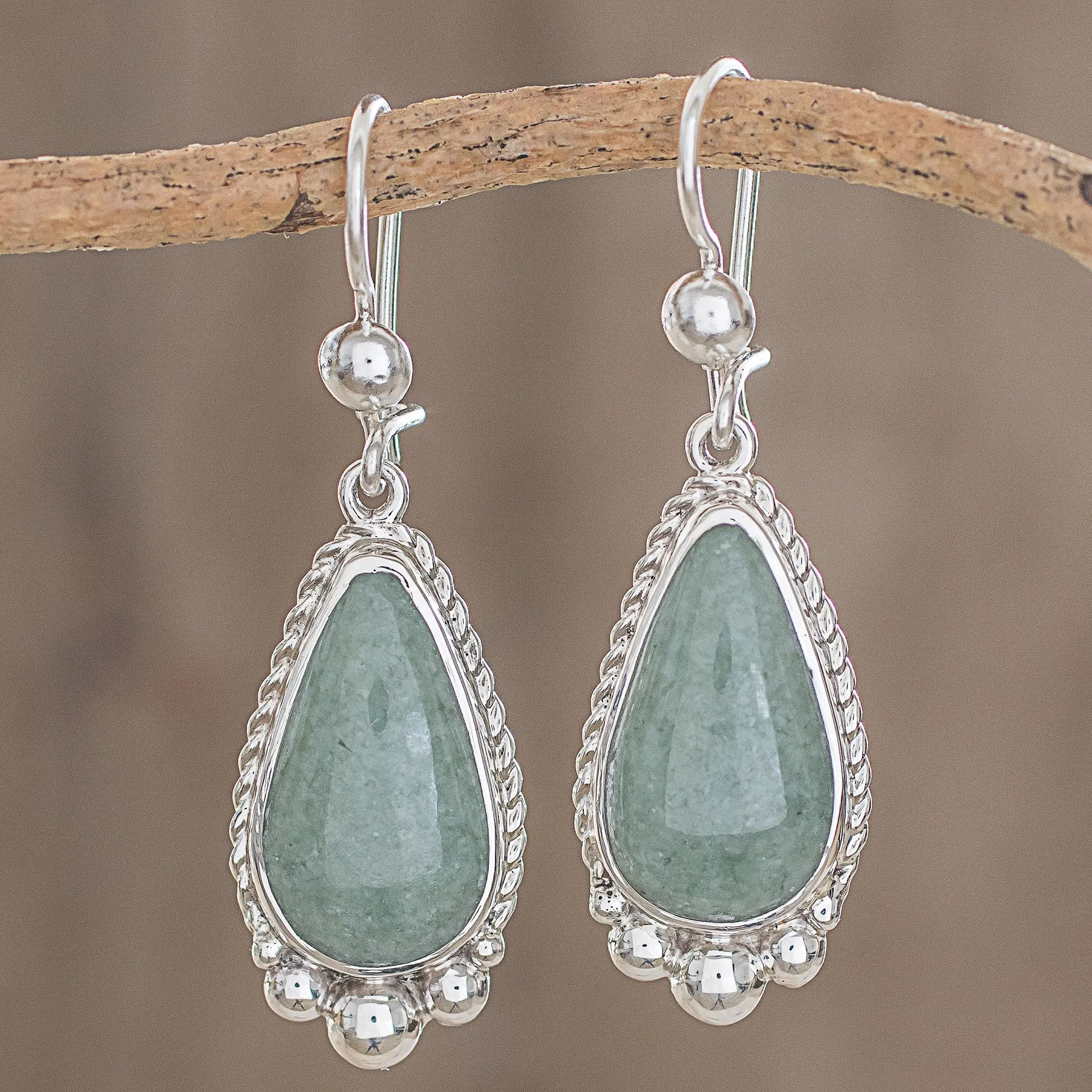 Teardrop Apple Green Jade Dangle Earrings from Guatemala - Subtle Drop | NOVICA