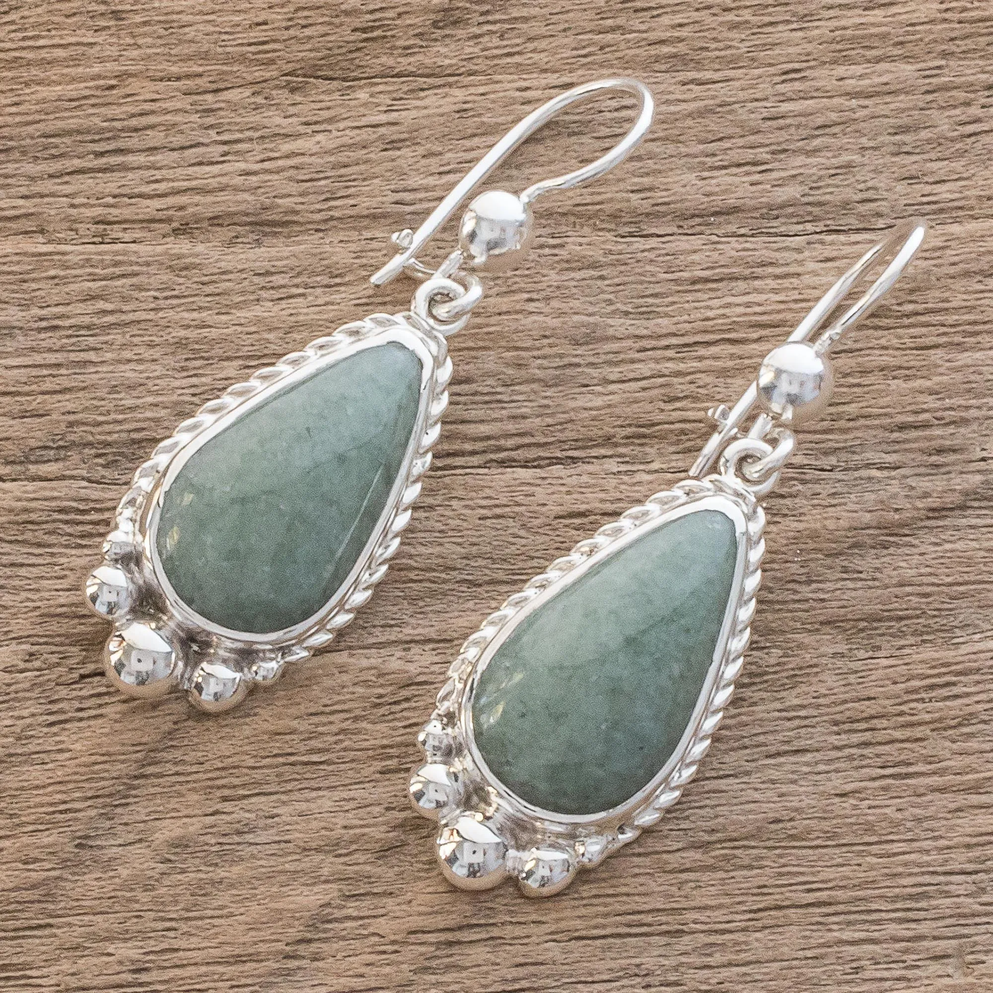 Teardrop Apple Green Jade Dangle Earrings from Guatemala - Subtle Drop | NOVICA