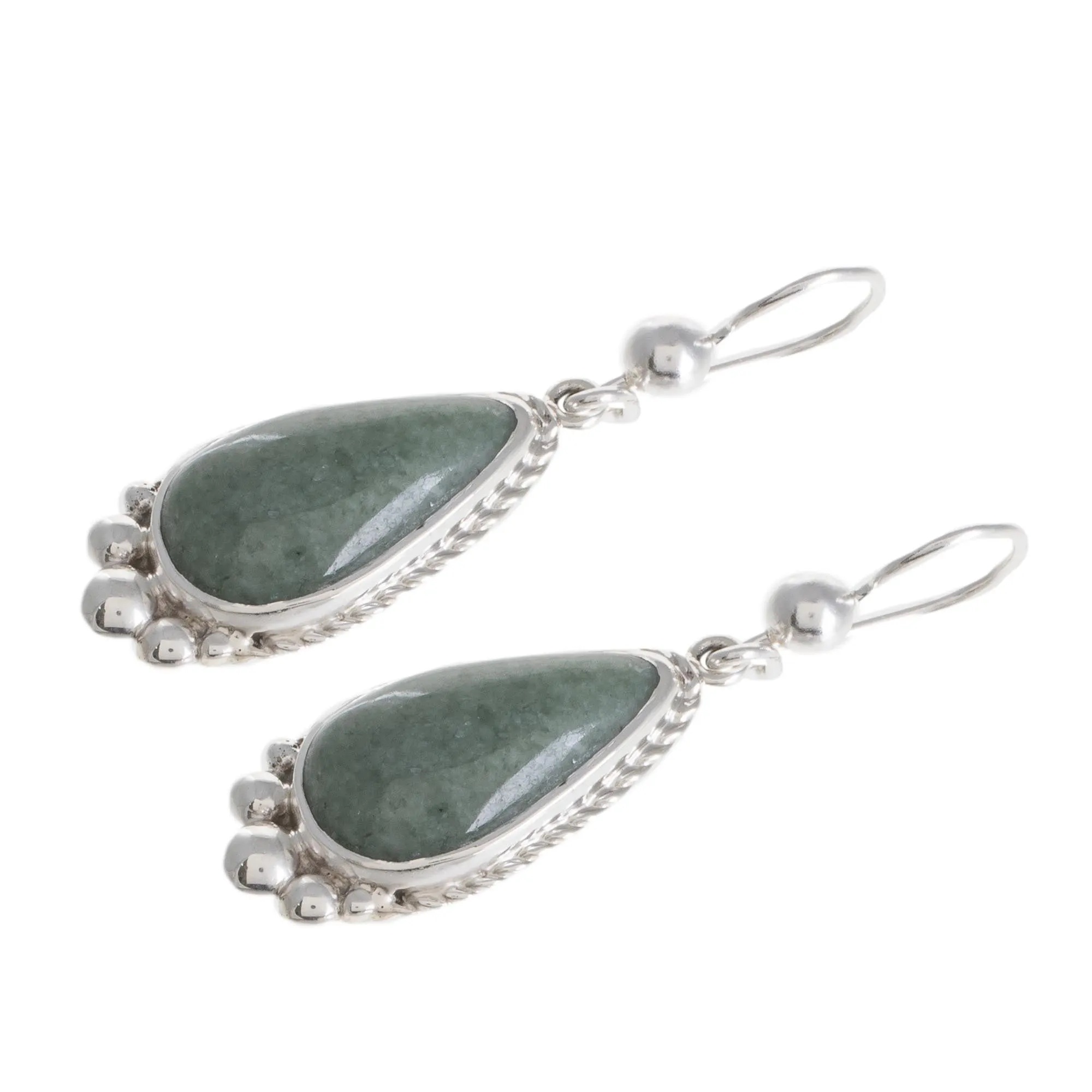 Teardrop Apple Green Jade Dangle Earrings from Guatemala - Subtle Drop | NOVICA